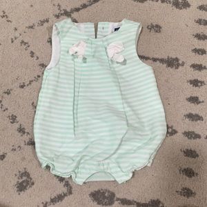 Janie and Jack mint stripe romper sz 3-6 months